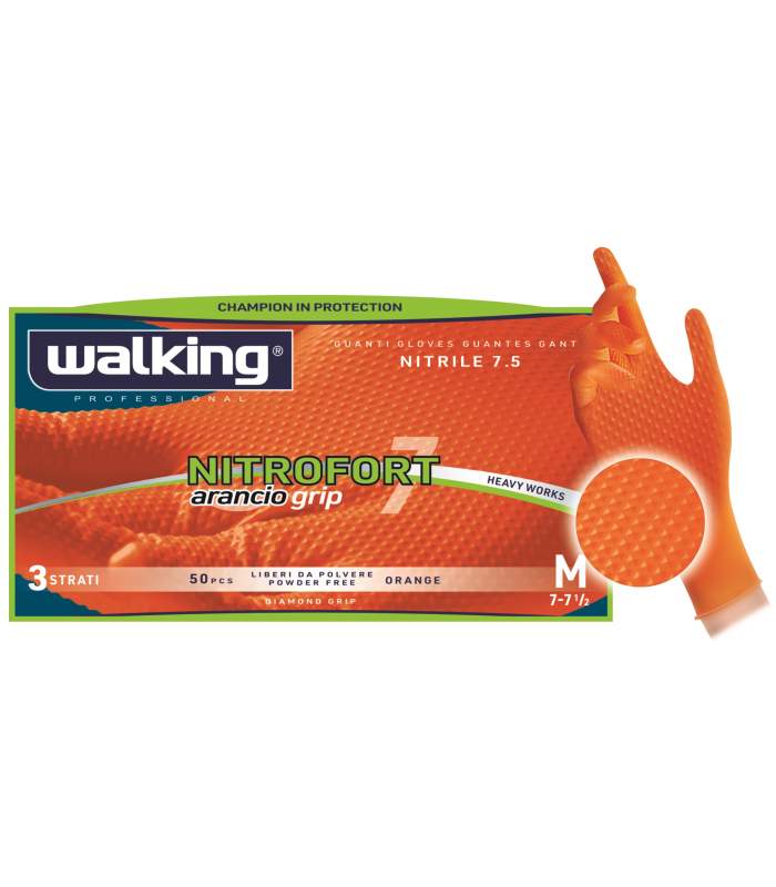 Nitrofort 7 Orange Grip - nitrilové rukavice nepúdrované walking